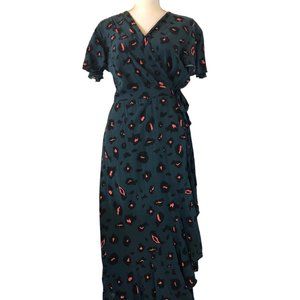 SHEIN Maxi Wrap Dress Women's Size XL Green Orange Neon Leopard Print